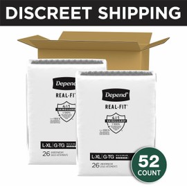 Depend Real Fit Adult Diapers, Incontinence Underwear for Men, Disposable, Maximum Absorbency, Large/Extra Large, Black, 52 Count (2 packs of 26), Packaging May Vary