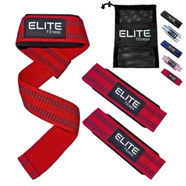 Elite Fitness Correas acolchonadas para Levantamiento de Pesas, Straps para Gimnasio (PAR), Correas de Soporte, Straps de Gym para Proteccion de Dedos y muñecas (Rojo)