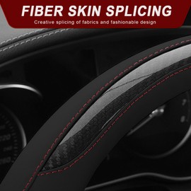 Voarge Car Steering Wheel Cover Leather, PU Leather Flat Bottom Steering Wheel Cover, Anti-Slip Breathable Steering Wheel Protector for Car Truck
