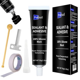 POLIXEL Black RTV Silicone Sealant Adhesive, 100% Silicone Caulk, All-Purpose Waterproof Sealant for Car, Window, Bathroom, Kitchen, Shrink & Crack Proof High Bond Strength Adhesive – 1.8oz / 50g