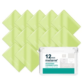 Metene 12 Pack Microfiber Cleaning Cloth (6 "x7"), Individually Wrapped and Equipped with a Storage Box | Microfiber Cloth for Glasses, Screens, Camera Lens and More(Light Green)