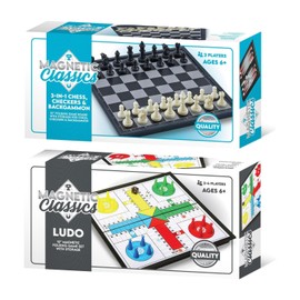 Tradeopia Magnetic Classics Board Game Combo - 10" 3 in 1 Chess, Checkers & Backgammon and 10" Ludo