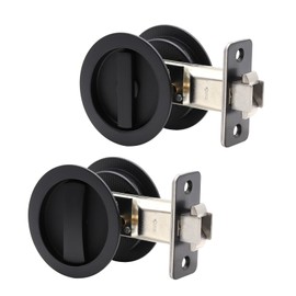 Dontay 2 Pack Pocket Door Passage Lock, Double Sided Rotation, Privacy (Bed/Bath) Latch, Flush, Large Locking Lever, Hardware for 1 3/8” to 2 3/16” Thickness Door (Matte Black, Round)