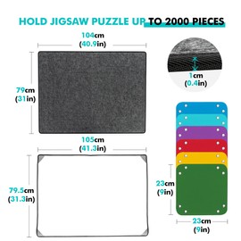 Becko US 2000 Piece Foldable Puzzle Board with 6 Colorful Trays & TPU Cover, Portable & Lightweight Puzzle Table, Felt Mat with Auxiliary Lines for Puzzles Storage, for 2000 1500 1000 Piece Puzzles