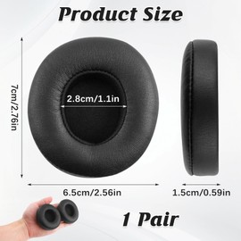 Replacements Earpads Cushions for Beats Solo 2 & Solo 3 Wireless On-Ear Headphones, Dirt Resistant Memory Foam Noise Isolation Earpads, Ear Pads with Soft Protein Leather, Added Thickness, 65mm Black