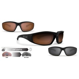 EPOCH Foam Padded Motorcycle Sunglasses Black Frames Amber to Smoke Photochromic Lens