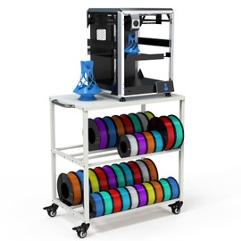 Demao 3D Printer Filament Storage Rack, 3-Tier Heavy Duty Metal 3D Printer Cart with Lockable Universal Wheels,3D Filament Storage Rack for 3D Printing PLA/ABS/TPU Filaments-White