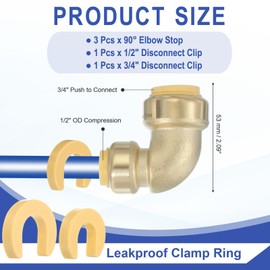 PATIKIL 3 Pcs 90° Elbow Stop Valve 3/4" x 1/2" Compression Water Shut Off Valve with 3/4" Disconnect Clip for Faucet Toilet Pex Copper Cpvc Pipe Brass, Gold