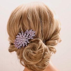 Aimimier Purple Crystal Leaf French Hair Clips Decorative Rhinestone Gem Barrettes Styling Bridal Headpieces Hair Accessories for Women (Purple)