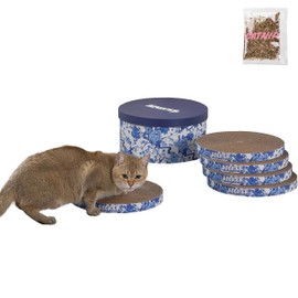 THE LICKER STORE CSR1012B Kate 12" Modern Patterned Cardboard Reversible Cat Scratcher Pad in Box with Catnip, Blue/White (5-Pack)