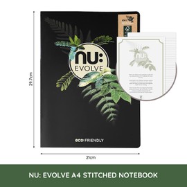 Nu Notebooks - Evolve Range - Recycled Notebook - A4 Notebook - Stitched Notebook - Stationery Notebooks - Professional Notepad - 80 Pages, Black