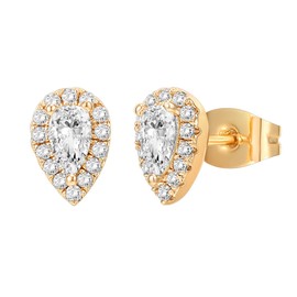 PAVOI 14K Gold Plated Sterling Silver Post Brilliant Round Faux Diamond Tear Earrings - Premium Cubic Zirconia in Yellow Gold