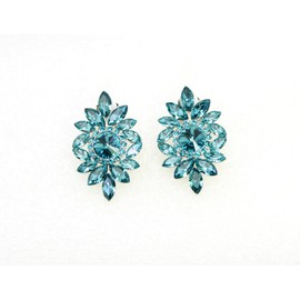 Faship Teal Rhinestone Crystal Floral Clip On Earrings - Teal