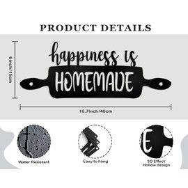 Metal Kitchen Wall Art Decor, Black Hollow Out Kitchen Signs Wall Hanging with Funny Inspirational Saying, Modern Home Decor ation Accent, 6 x 15.7 inch(Happiness is Homemade A)