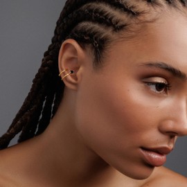 Handmade Links - Schwarz Gold 925 Sterling Silber Ohr Manschette Ohrring für Frauen kein Piercing hypoallergen Boho-Chic ungewöhnliches Geschenk für Sie nicht durchbohrten Ohren