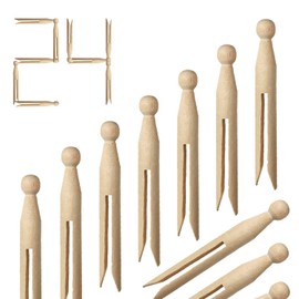 24 Pcs Wooden Dolly Pegs for Washing Line - Traditional Style Wooden Clothes Pegs for Washing Line Strong Laundry Pegs, Ideal for Art & Craft, DIY Garment Pins, Woodcraft and Clothes Pins (24)