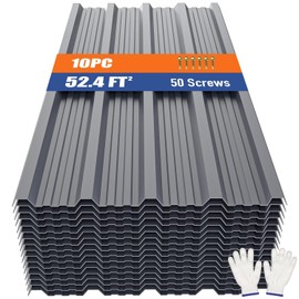 Metal Roofing Panels 10pcs 52.4 ft², Grey Corrugated Galvanized Steel Roof Panels with Screw, Heavy Duty Metal Siding Suitable for Garages Chicken Coop Sheds Stables Patio