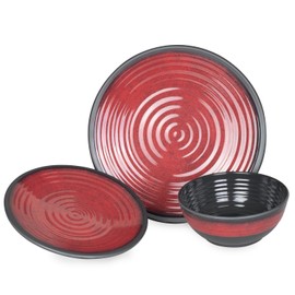 Camping Crockery Set 1 Person 3-Piece Melamine Picnic Crockery Set Camping Tableware Stone Red Design