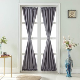 French Door Curtain Pure Colour Blackout Curtain, Panovous Side Light Curtains for Front Door, French Door Panel for Patio Sliding Window 1 Rod Pocket Curtain, 1 Piece (Grey, 137 x 183 cm)