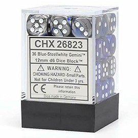 DND Dice Set-Chessex D&D Dice-Gemini: 36D6 Blue-Steel/White Dice Set-Dungeons and Dragons Dice Includes 36 D6 Dice