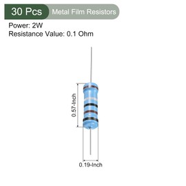 YOKIVE 30 PCS Metal Film Resistors, 0.1 Ohm Resistor with 2W 1% Tolerance, Lead, Good for DIY Electronic Projects (5 Color Bands, 15.5+/-1mm)
