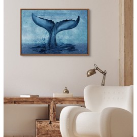 Framed Canvas Print Wall Art - Tail of a Whale in The Ocean - 24x16 inches