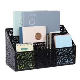 DINGTAI Mail Organizer Countertop, Modern Mail Holder Countertop, Desk Organizers and Accessories, Boho Desk Accessories, Bill Mail Papers Letters Organizer, Mail Sorters, Pencil holders(Black)