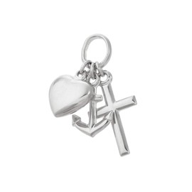 NKlaus 11 mm Faith Love Hope 925 Sterling Silver or 333.585 Yellow Gold and 333 White Gold Pendant, Sterling Silver