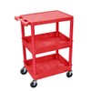 Luxor Mobile Multipurpose Utility Flat Top and Tub Middle/Bottom Shelf Cart with Ergonomic Push Handle - Red