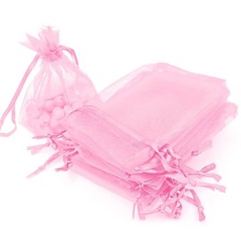 Boshen 100/200PCS Organza Gift Candy Sheer Bags Mesh Jewelry Pouches Drawstring Bulk for Wedding Party Favors Christmas (3" X 4"(100PCS), Pink)