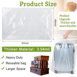 Fainne 10 Pack Extra Large Clear Plastic Storage Bags 55 x 67 Inch 3.94 Mils Giant Jumbo Moving Flat Plastic Storage Bags for Clothes Packing Luggage Suitcase Furniture Comforter Bike Blanket
