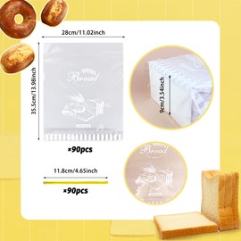 90 PCS 11"x 14" Bread Loaf Packing Bags with Bottom Gusset and Ties Clear Cello Cellophane bags Printed Bread Bags