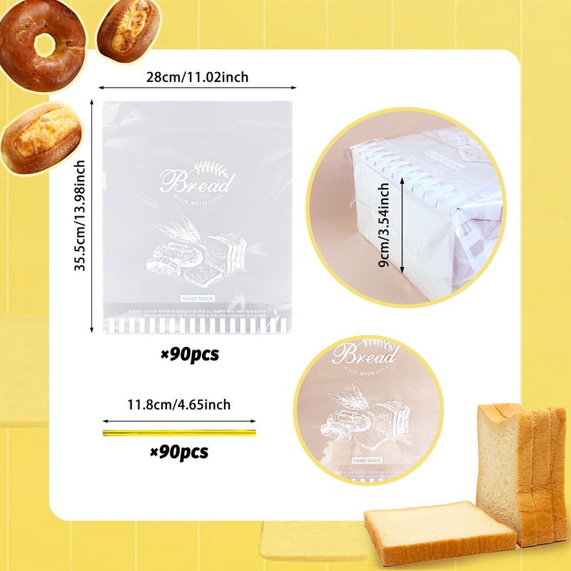 90 PCS 11"x 14" Bread Loaf Packing Bags with Bottom