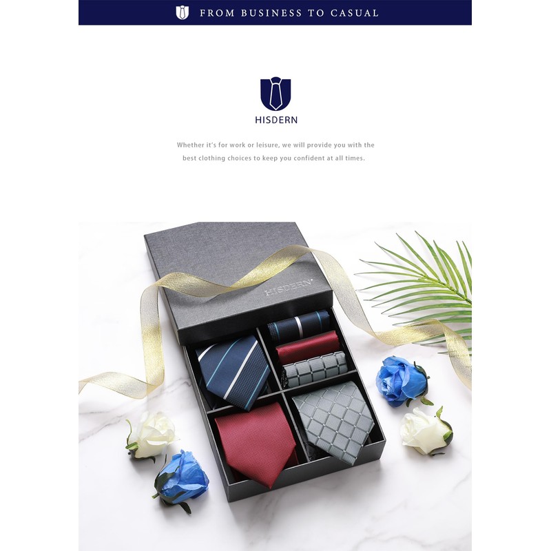 HISDERN T3-02 Brand Necktie, Handkerchief, Set of 3, Width: 3.3