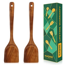 Handmade Wooden Spatulas for Cooking, Natural Nonstick Teak Wood Turner, Smooth Finish Wooden Flat Cooking Spatula Set (2Pcs)