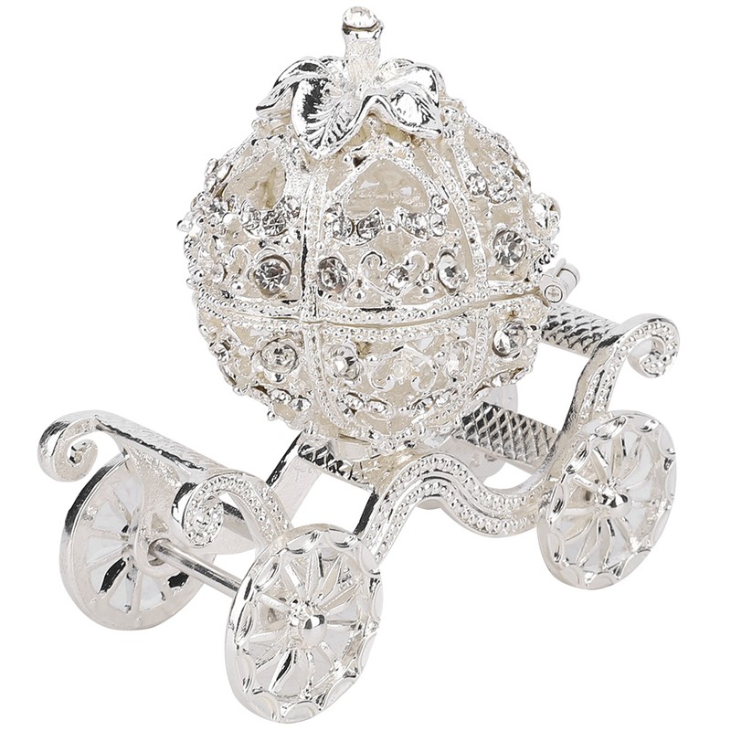 Rhinestone Decorated Pumpkin Carriage Jewelry Box Metal Crafts Gift Tabletop