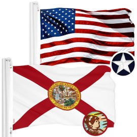 UD_G128 Combo Pack: American USA Flag 3x5 Ft & Florida FL State Flag 3x5 Ft  Both ToughWeave Series Embroidered 210D Polyester,