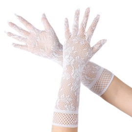 Women's White Gloves, Long Lace Gloves, Long Mesh Gloves, Elbow to Wrist, Women's Wedding Finger Gloves for Wedding Diner Party Tea Party Cosplay Opera Evening Party Costume Accessories, White