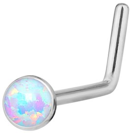Forbidden Body Jewelry 20g 6mm Surgical Steel, Gold IP Plated & Rose Gold IP Plated Synthetic Opal L-Shape Nose Stud, metal