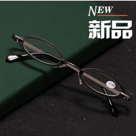 [Henghao] 老眼鏡 ブルーライトカット レトロ メタルフレーム 軽量老眼鏡 おしゃれリーディンググラス シニアグラス H6018 (ブラック, 1.50)