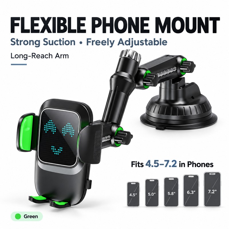 Suction Cup Car Phone Holder for Hands-Free Driving – Adjustable