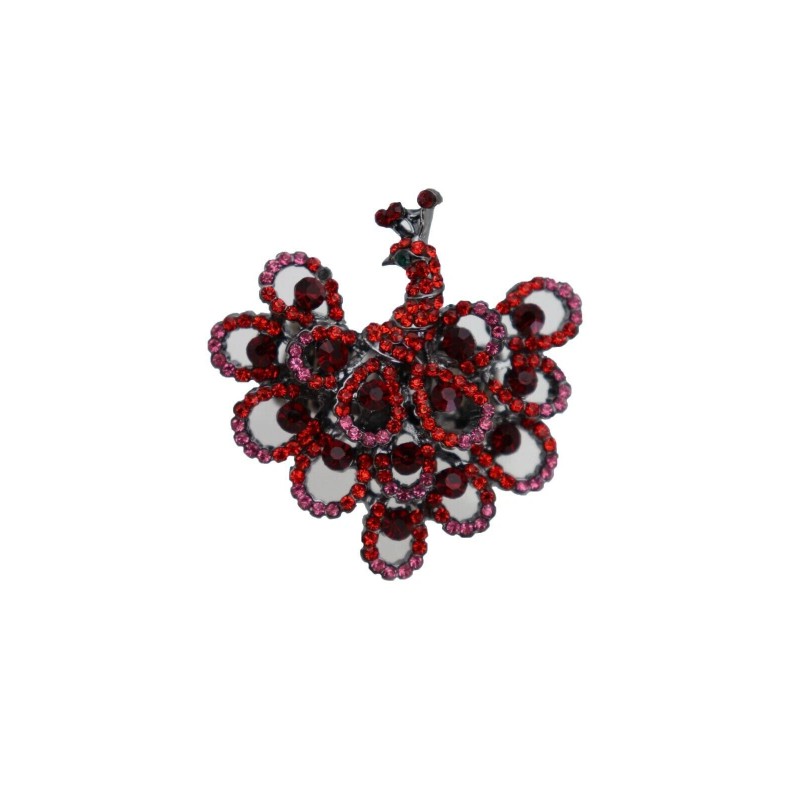 Unbranded Women Peacock Ring Red Pink Animal Feathers Metal Elastic