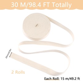 Vaktop 2 Roll Cotton Tape, Bunting Tape 30 m x 20 mm, Beige Twill Tape, Bias Binding Tape for Sewing, Herringbone Roll Webbing Tape for Dressmaking Apron Wrapping DIY Craft