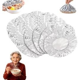 Tapas de aluminio para conservar alimentos, tapas elásticas reutilizables de papel de aluminio para alimentos, tapas aislantes desplegables para platos, mesa y recipientes de comida (50)