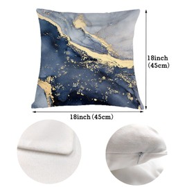 OUZ Grey Marble Texture Navy Blue and Gold Soft Velvet Throw Pillow Covers, Abstract Art Modern Decorative Pillowcase, Living Room Sofa Bedroom Decor Cushion Covers,18 x 18 Inch, Set of 4(8C501)