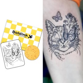 Boldink Temporary Tattoos, semi permanent tattoos, 15-day long lasting tattoo sticker, waterproof and anti-reflective, unique design（Butterfly and Cat）