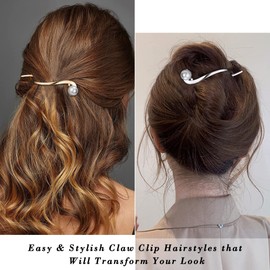 Ahoney 4 Pcs Hairpin Pearl Barrettes for Women 4.2" French Hair Clips for Hair Fancy Pearls Hair Pins for Thick Hair (Silver+Gold)