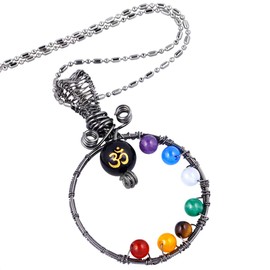 TUMBEELLUWA 7 Chakra Necklace for Unisex OM Symbol Healing Stone Pendant with Chain Crystal Jewelry