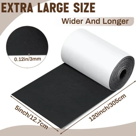 Fullhawl Large Felt Furniture Pads 5 x 120 Inch Non Slip Self Adhesive Heavy Duty Cuttable Strip Roll Felt Sheet Tape for Protecting Hardwood Floors Chair Wall, Black