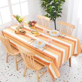 Deconovo Decorative Wipe Clean Table Cloth Water Resistant Striped Table Cloth Rectangular Polyester Tablecloth for Dining Table 54 x 108 Inch Tangerine Orange